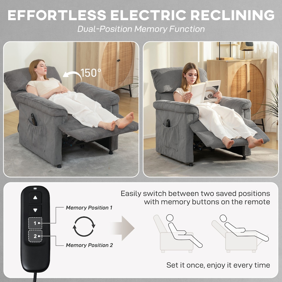 image 1 of HOMCOM Massage Recliner with Quiet Motor, Power Reclining Chair, Grey | Grey