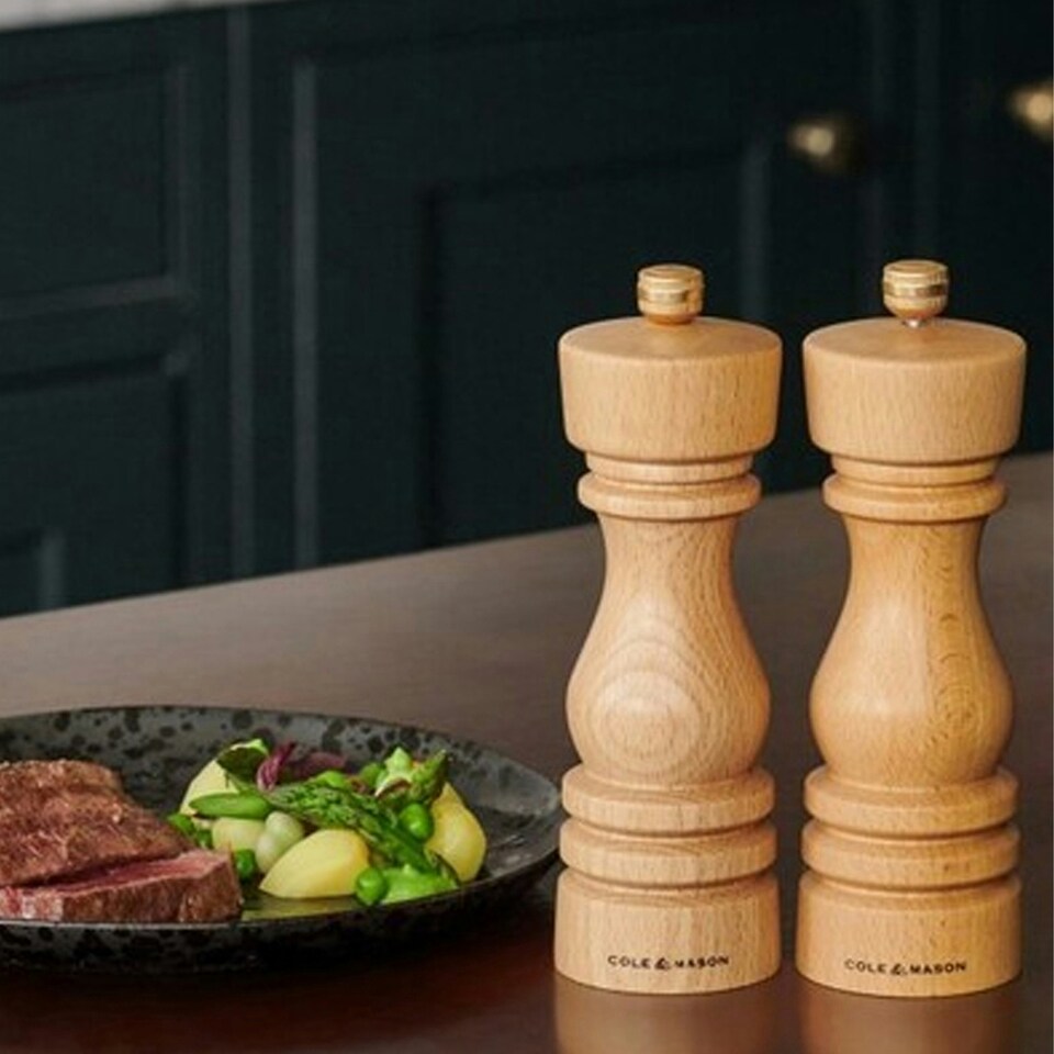 image 1 of Cole & Mason London Beech Wood Salt & Pepper Mill Set 180mm