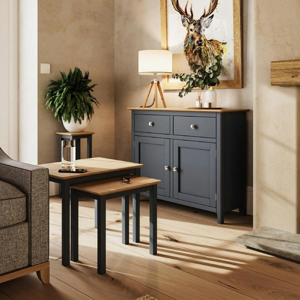 image 1 of Taberno Oak Nest Of 2 Tables Graphite Blue Blue