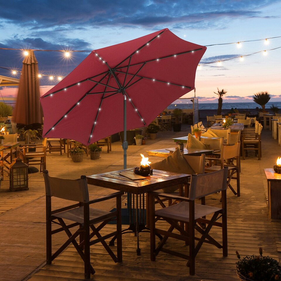 image 1 of Outsunny 24 LED Solar Powered Parasol Umbrella Garden Tilt Outdoor String Light