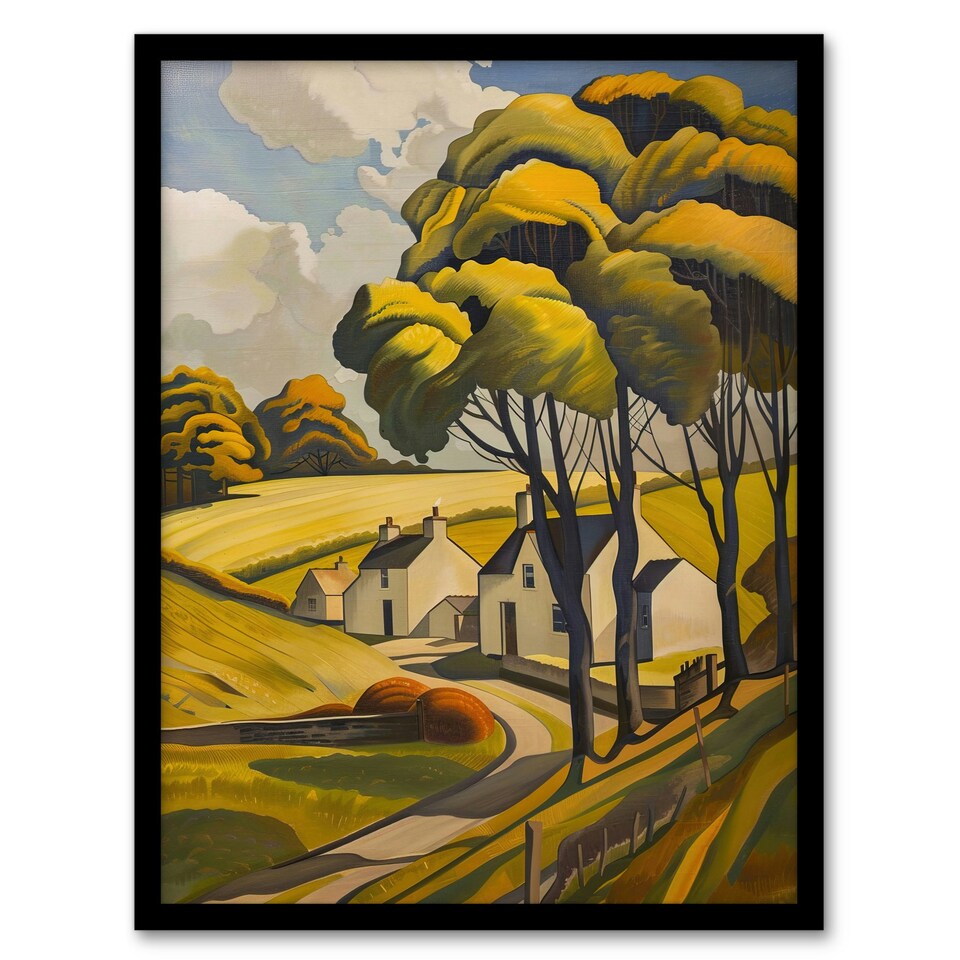 image 1 of Cotswolds Cottages Countryside English Black Framed Wall Art Print A4