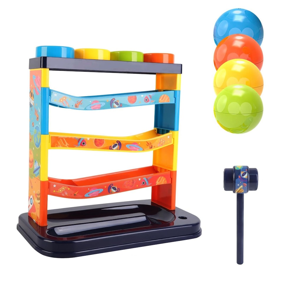 image 1 of 3 Layer Ball Drop Toy - Montessori Color Sorting STEM Learning Game for Toddlers Ages 1-3 - Pound and Play Hammer Activity with Rolling Balls - Develops Fine Motor Skills & Hand-Eye Coordination - Baby Gift
