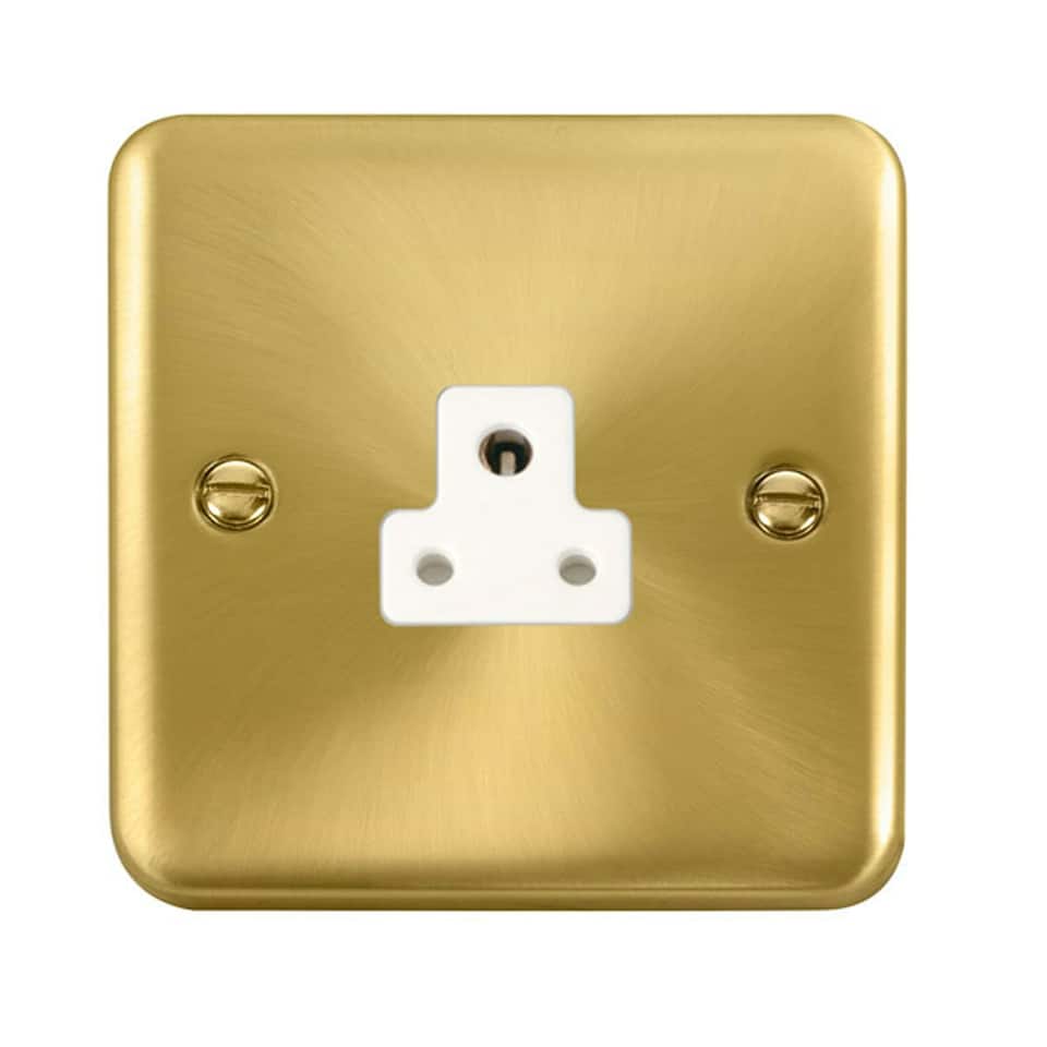 SE HOME Curved Satin Brass 1 Gang 2A Round Pin Socket White | Satin Brass
