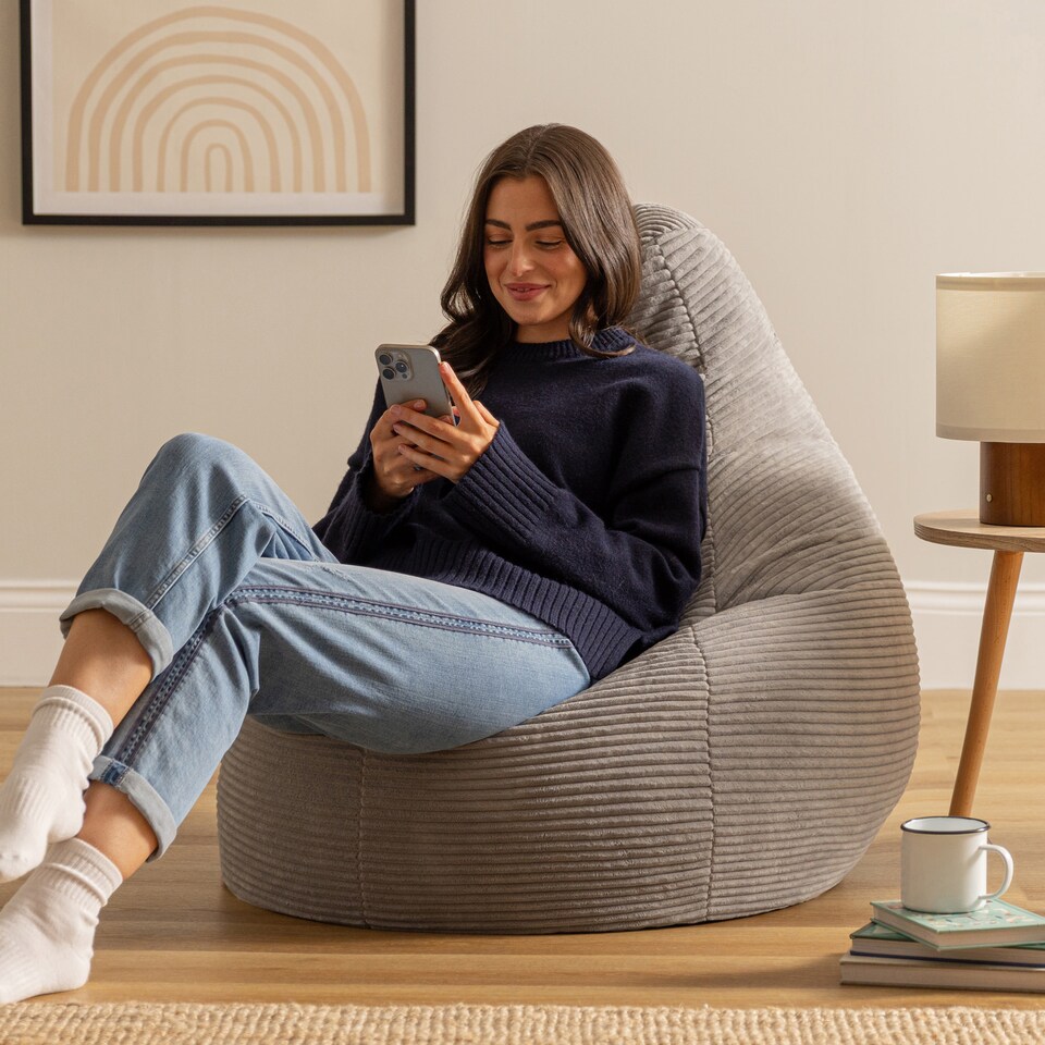 image 1 of Dalton Medium Beanbag Corduroy Light Grey | Grey | Grey | 1