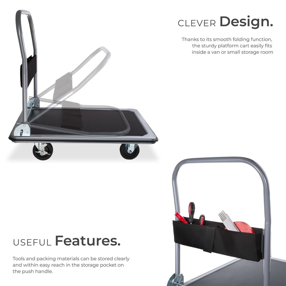 image 1 of Folding Trolley - foldable handle, 2 fixed, 2 swivel castors, rubberised edge protection | Black | black | 90 x 61 x 88,50 cm | 1