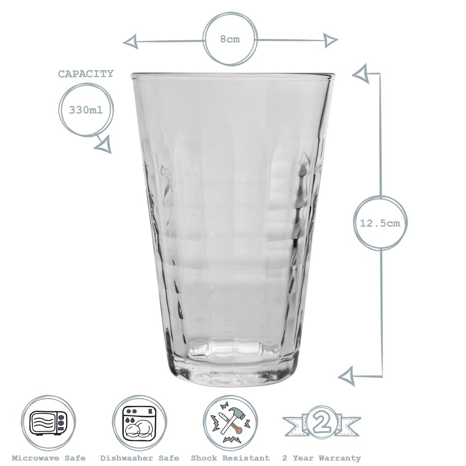 image 1 of Duralex Prisme Water / Juice Hiball Glasses - 330ml - Pack of 6 | Clear | Clear