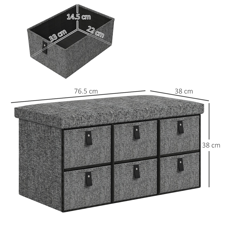 image 1 of HOMCOM Shoe Bench with Seat, Shoe Storage Bench with Cushion and 6 Fabric Drawers for Entryway, Hallway, Living Room, Bedroom, Dark Grey | Grey | Dark Grey