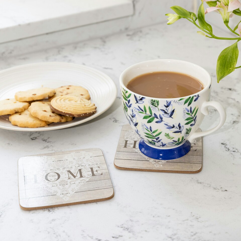 image 1 of KitchenCraft China Leafy Lemon 400ml Footed Mug | Blue | 1