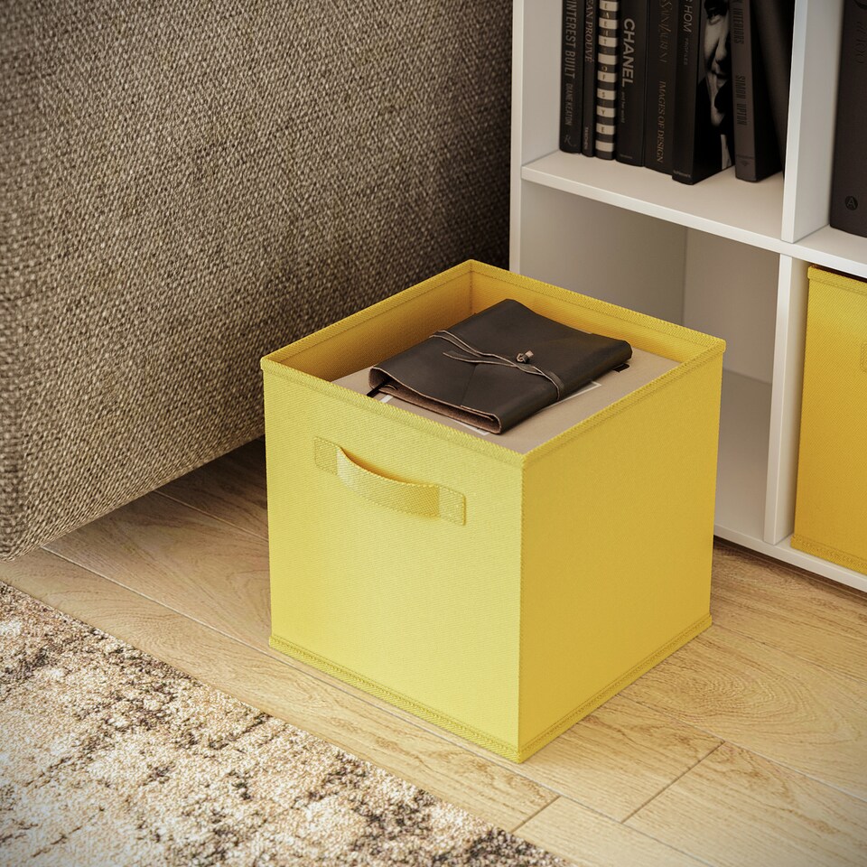 image 1 of Wide 7-Cube Bookcase With Drawers | Brown | Anthracite Oak & Yellow | 1