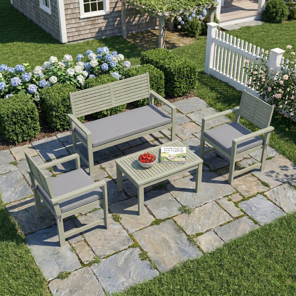 image 1 of Outsunny 4 Seater Wooden Garden Furniture Set with Loveseat, Chairs, Table | Grey | Light Grey | Four Seater