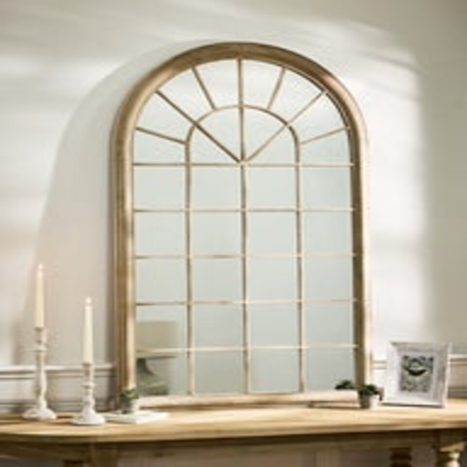 image 1 of Tall Round Arch Window Mirror Brown