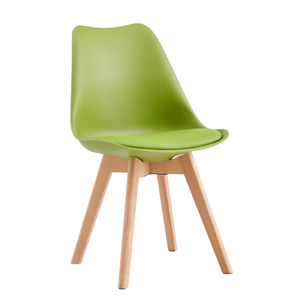 image 1 of Set of 4 Dining Chairs with Solid Wooden Legs and Seat Cushion Pads in Green - Eva by MCC