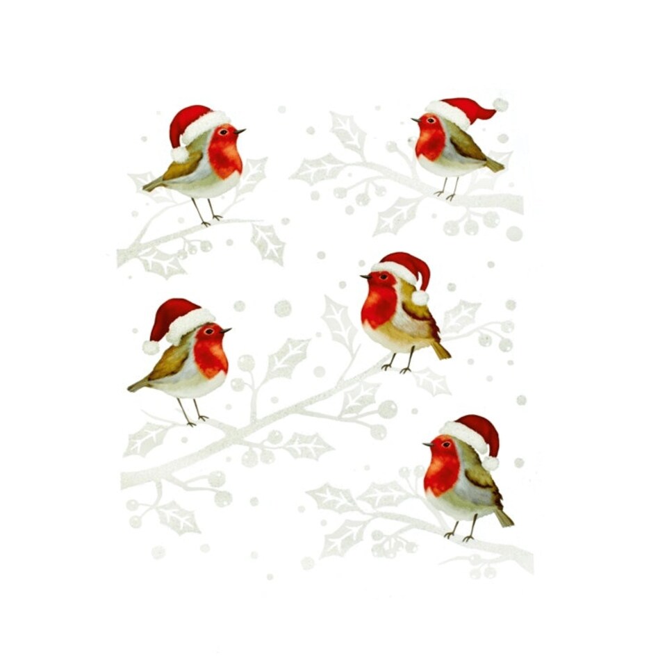 image 1 of 35cm Christmas Robin in Santa Hat Window Decal Decoration with Glitter