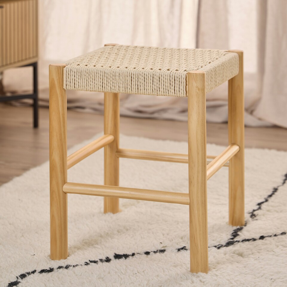 image 1 of Alvin Weaved Stool in Off White
