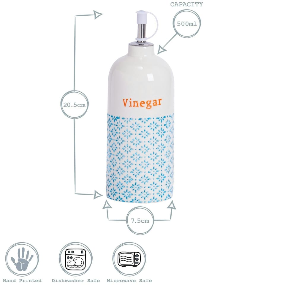 image 1 of Nicola Spring 2 Piece Hand-Printed Oil & Vinegar Pourer Bottles Set - 500ml - Blue