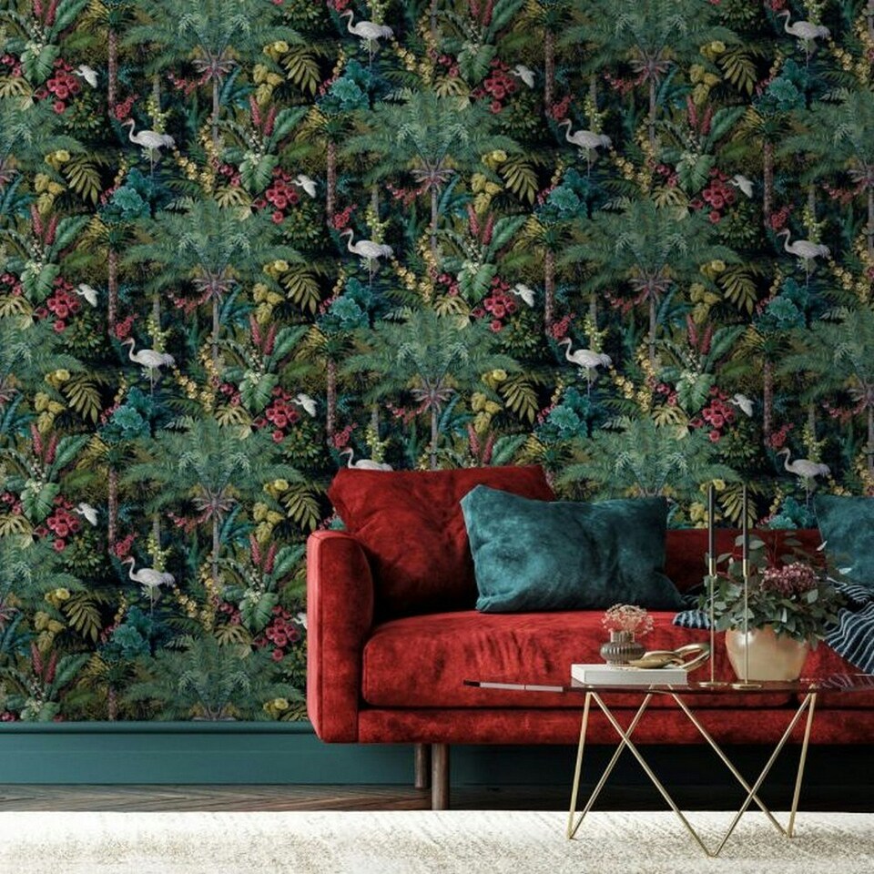 image 1 of Holden Décor Outside In Jungle Paradise Wallpaper - Black - One Size Black