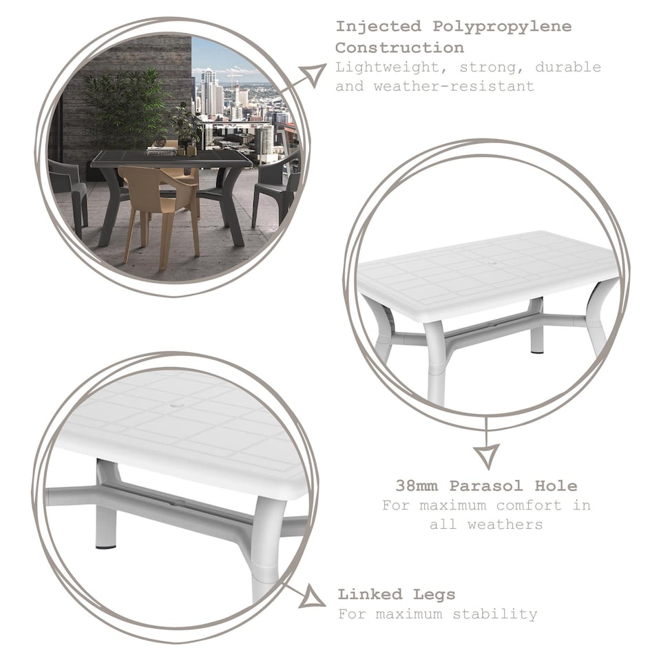 image 1 of Resol 4 Seater Tulip Rectangular Plastic Garden Dining Table - 90cm x 140cm - White