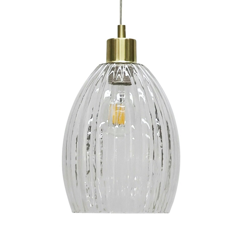 image 1 of First Choice Lighting Birch Clear Fluted Glass with Satin Brass Pendant Fitting Bronze | Clear
