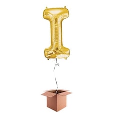 Gold Letter I Helium Foil Giant Balloon - Inflated Balloon in a Box