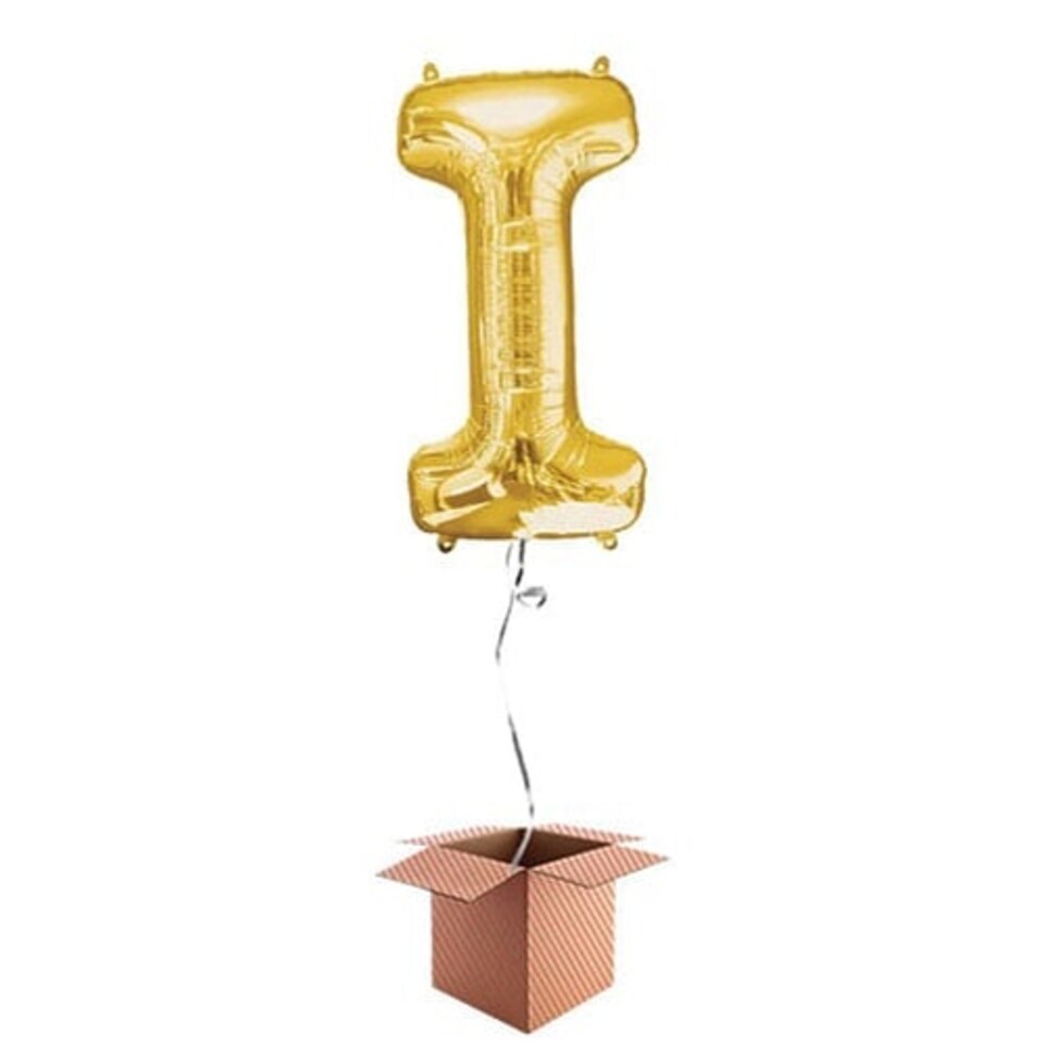 Gold Letter I Helium Foil Giant Balloon - Inflated Balloon in a Box
