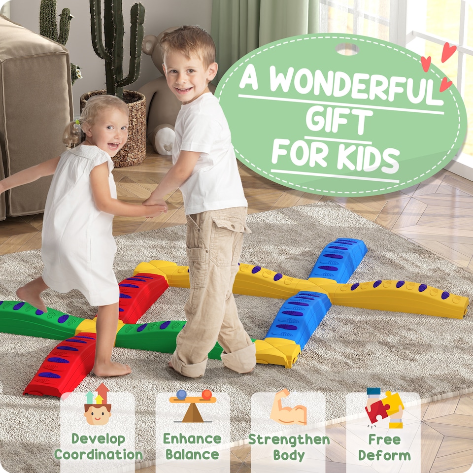 image 1 of AIYAPLAY 12-Piece Kids Balance Beam, Stepping Stones with Non-Slip Foot Pads