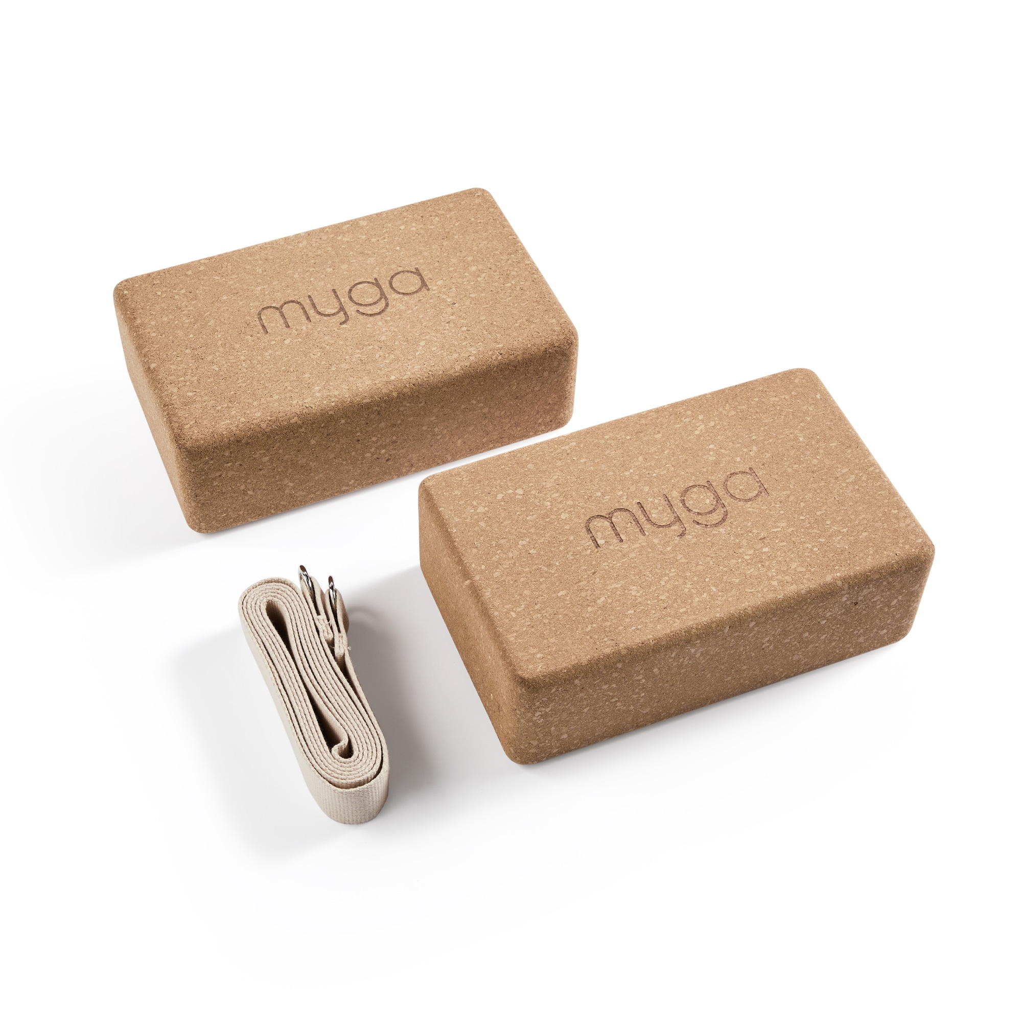 Myga Pair of Cork Blocks & Yoga Strap in Beige