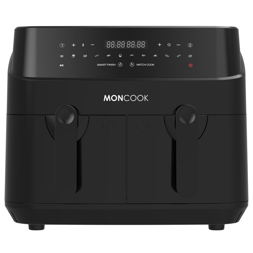 image 1 of MONCOOK Dual Air Fryer - 12 In 1 Dual Airfryer 9L With 2 x 4.5L Baskets - 50 Recipe Cookbook - Digital LED Display Airfryer