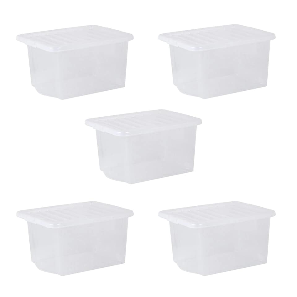 image 1 of Wham Crystal 5 x 28L Stackable Plastic Storage Boxes with Lids Black