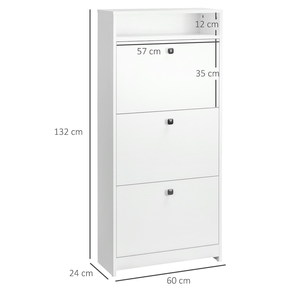 image 1 of HOMCOM Shoe Storage Cabinet Footwear Organiser Space-saving w/ 3 Drawers -White