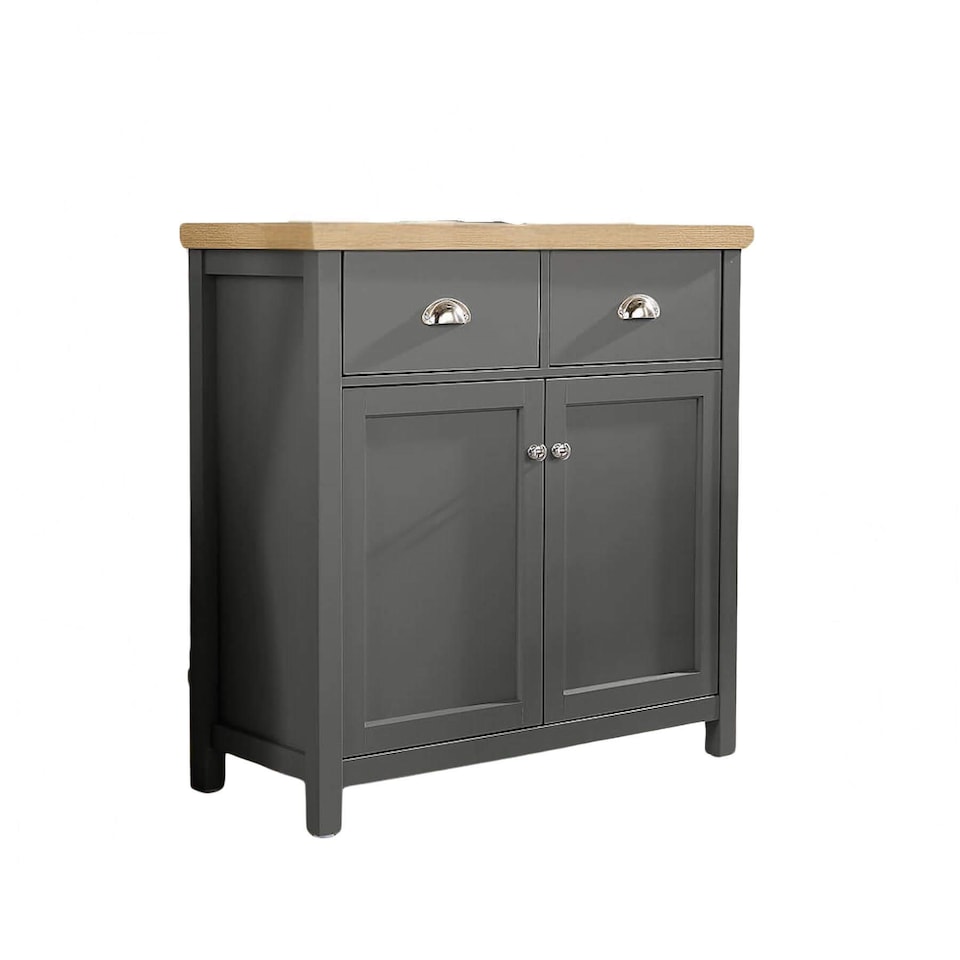 image 1 of Sideboard 2 Door 2 Drawer Storage Cupboard Shelf 36mm Oak Top | Grey