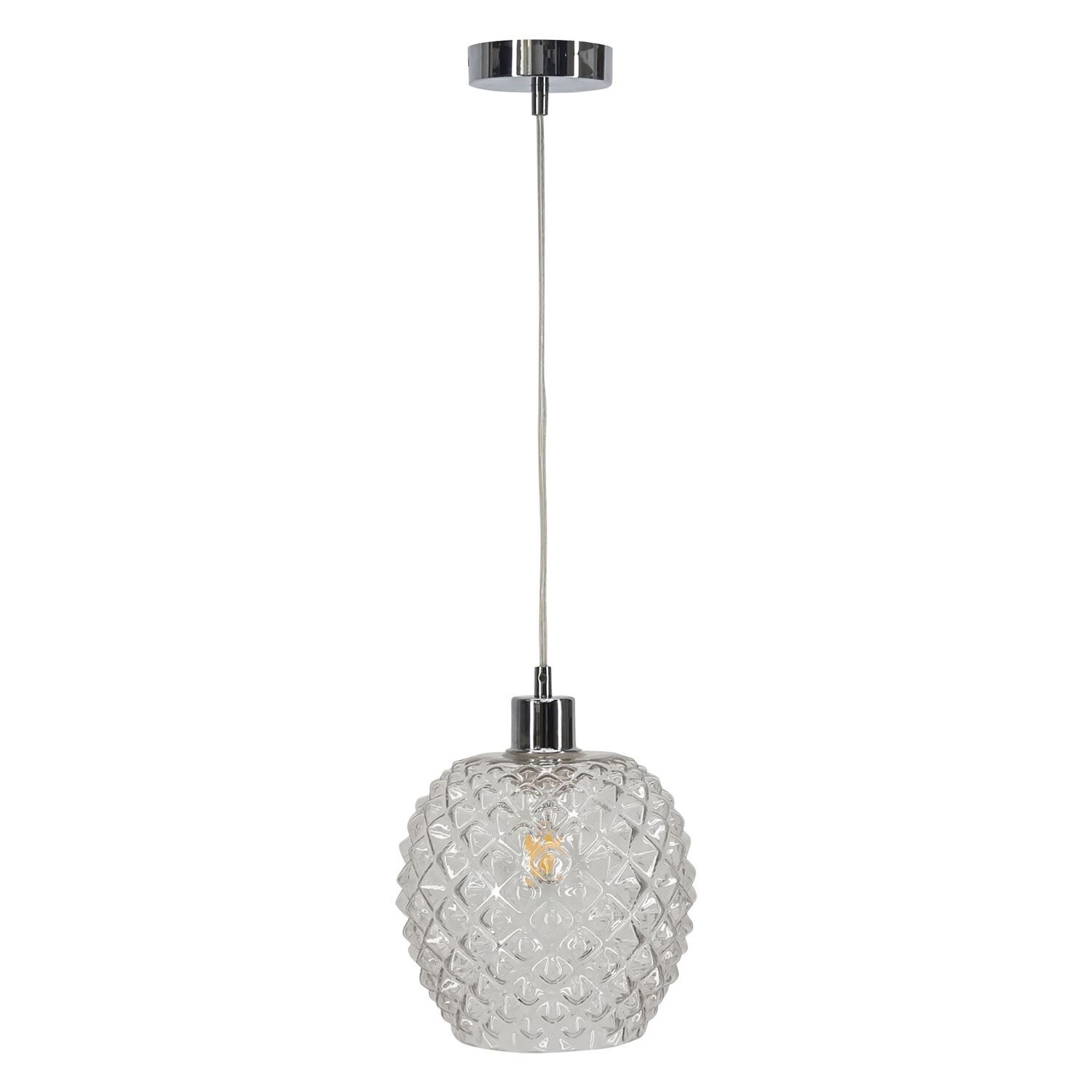 First Choice Lighting Baine - Clear Textured Glass with Chrome Pendant Fitting