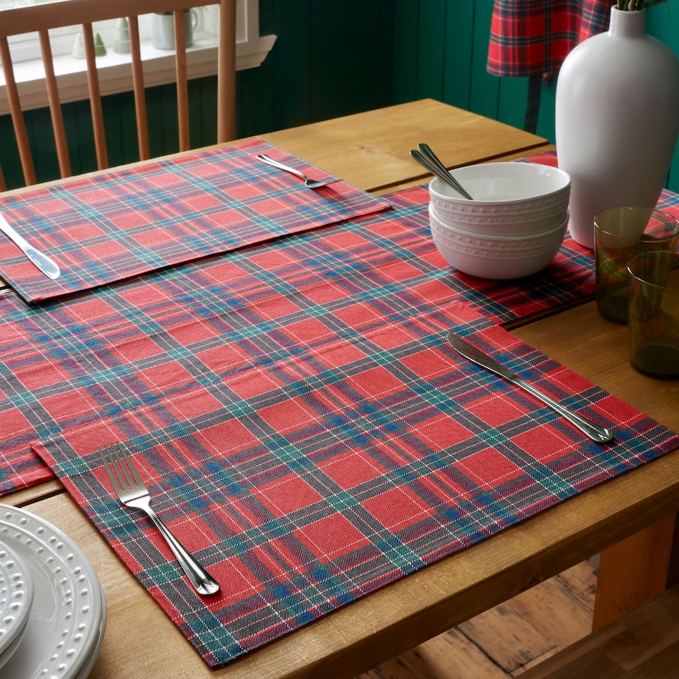 image 1 of Catherine Lansfield Christmas Tartan Check Cotton Dining Placemat 4 Pack