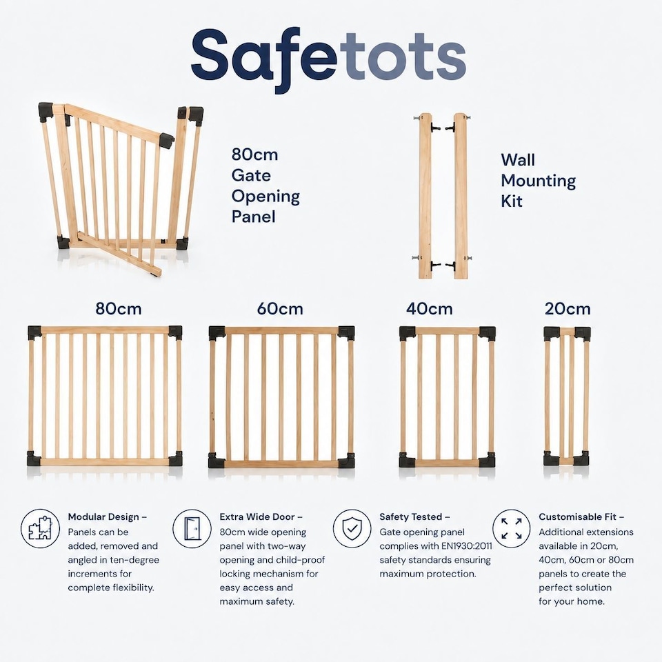 image 1 of Safetots Wooden Multi Panel Room Divider, up to 156cm, Natural Wood, 76cm Tall, Flexible Room Divider for Baby and Toddler | Cream | Natural