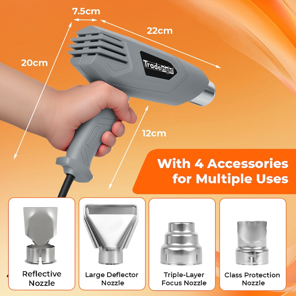 image 1 of Traderight 2000W Heat Gun Hot Air Blower Dual Temperature Paint Remover with 4 Nozzles