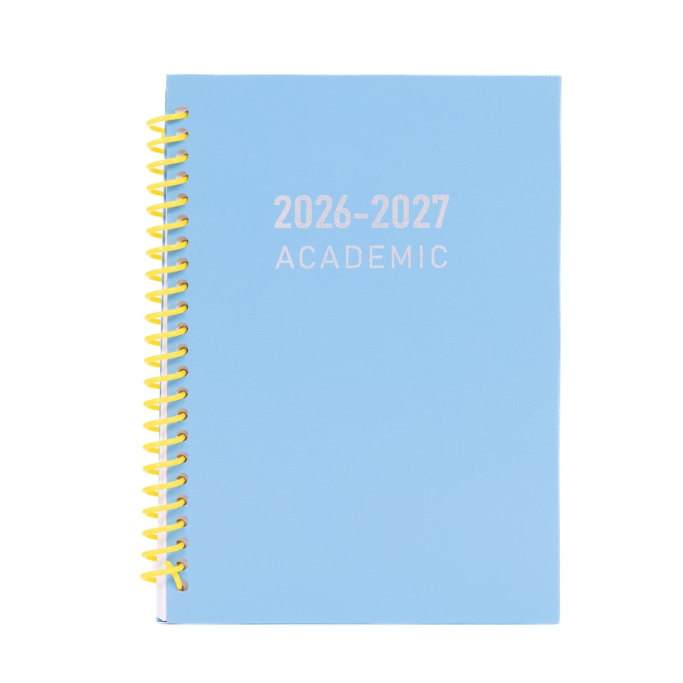 image 1 of 2026 - 2027 Academic Diary A5 Week to View - Plastic Spiral Bound Mid Year Planner Aug 2026 to Jul 2027 - Hardback | Blue | Sky