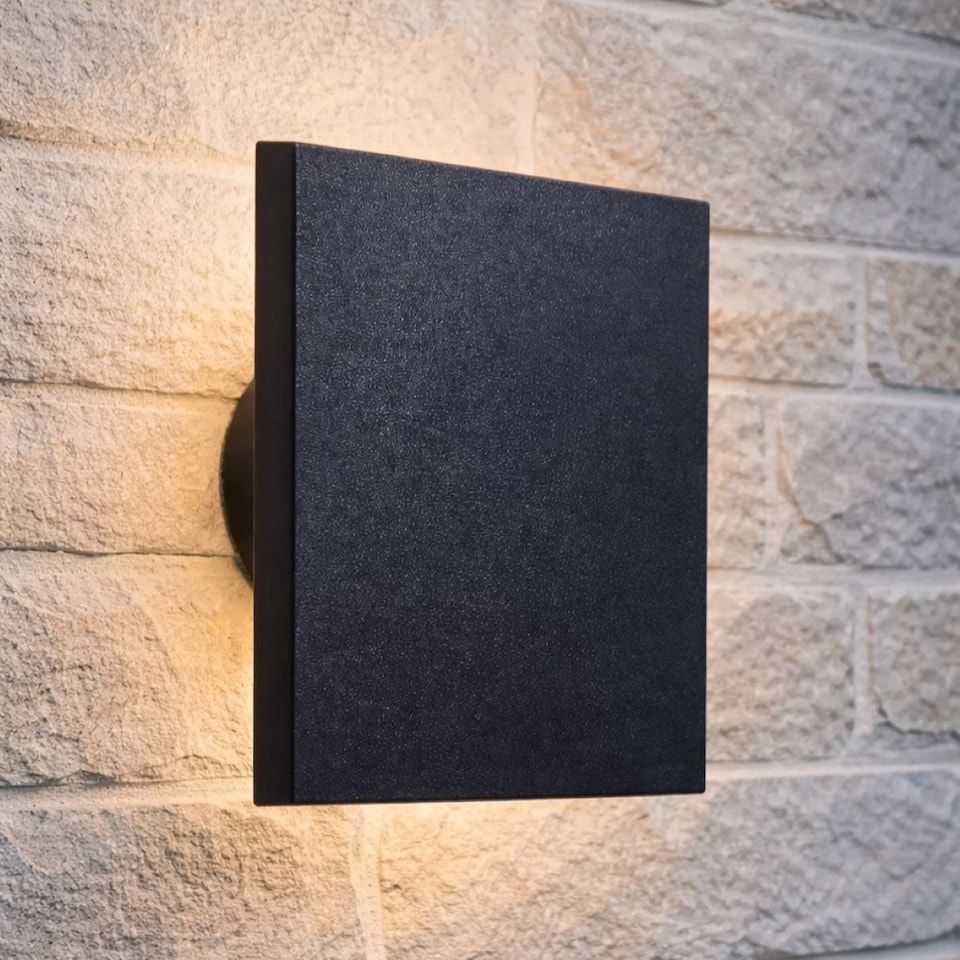 image 1 of CGC BAILEY Black Square LED Wall Light 8W 4000K 700lm IP65 Back-Lit Halo Polycarbonate
