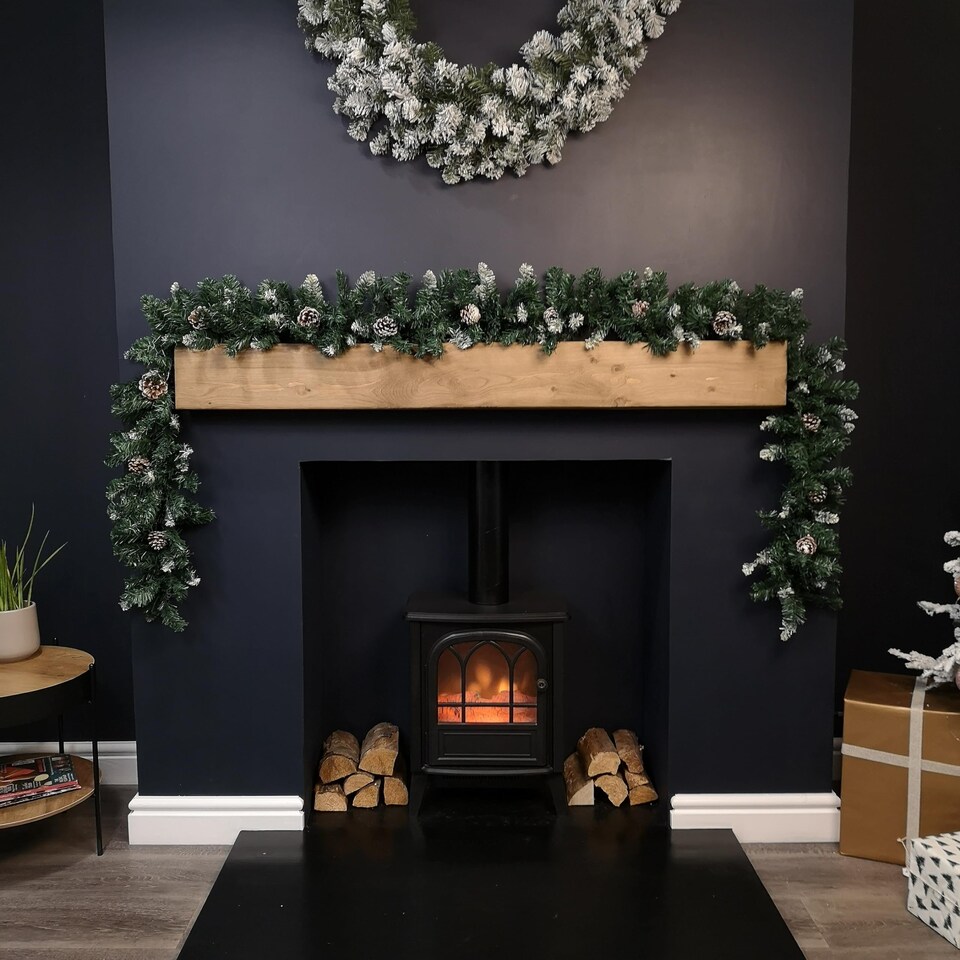 image 1 of 2.7m Snow Tipped Christmas Garland with Pine Cones and Mixed Needles