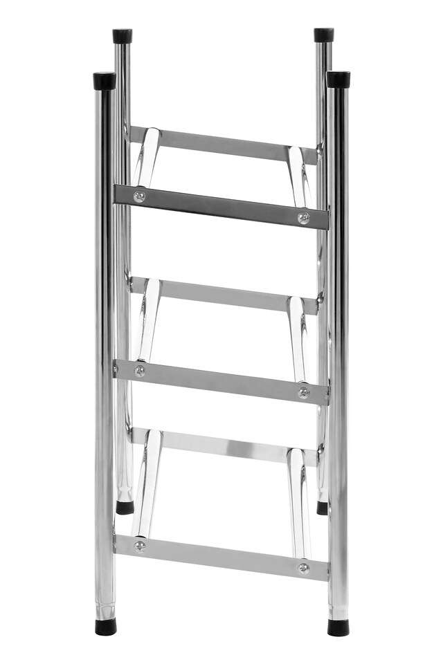 image 1 of Interiors by Premier Three-Tier Chrome Shoe Rack, Durable Metal Frame With Polished Finish For Neat Shoe Storage, Space-Saving | Silver