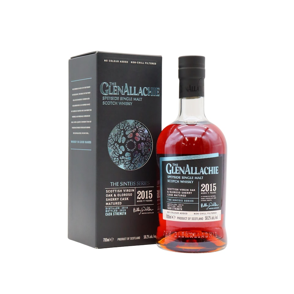 GlenAllachie - The Sinteis Series Part II Single Malt Scotch 2015 9 year old Whisky | Multi | Burnished Mahogany | Dark chocolate, grated nutmeg, citrus fruits, mocha, grilled honeycomb, sun-dried red berries, cinnamon butter, toasted lemon peel, muscovado sugar, heather honey, citrus, warmed baking spices, gingersnaps, poached orchard fruits, mocha, vanilla buttercream | 700