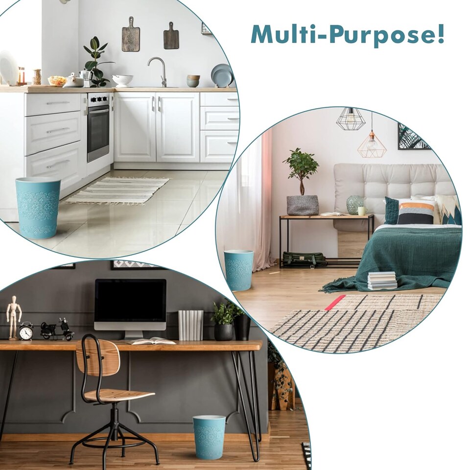 image 1 of Blue Canyon Blue Flora 9L Waste Bin Stylish Plastic Rubbish Container for Office Kitchen Bathroom and Home Use