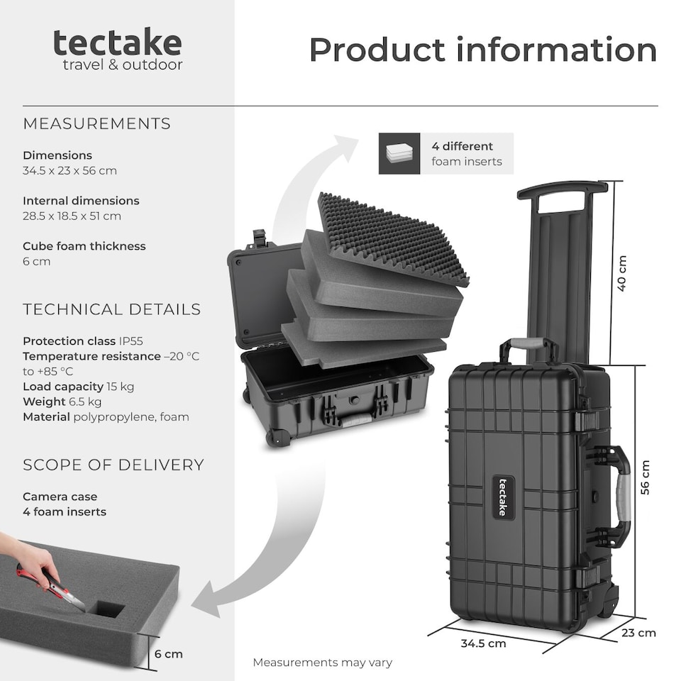 image 1 of Camera Case - hard shell, foam inserts, waterproof, telescopic handle | Black | black | 1
