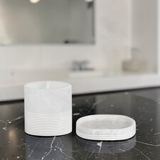Showerdrape Bianco Frost Onyx White Bathroom Accessory Set - Soap Dish & Toothbrush Holder | White | White | 1