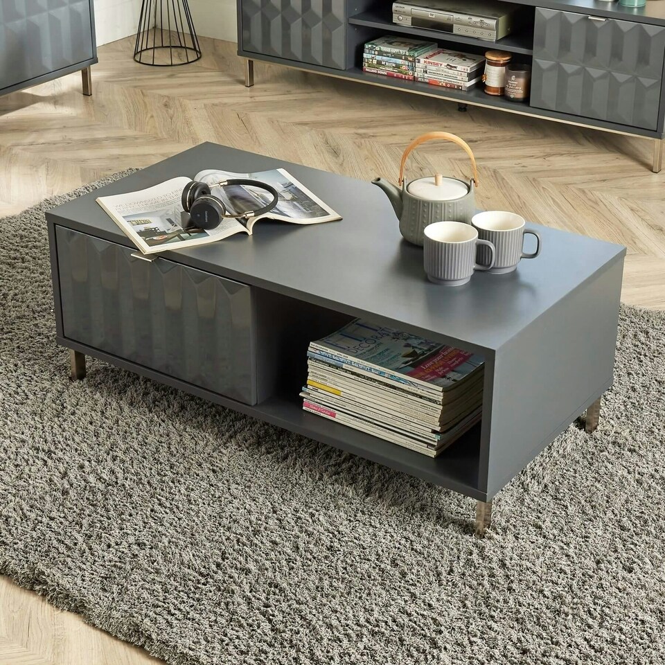 image 1 of Coffee Table 1 Drawer High Gloss Living Room Storage Furniture 1 Meter Wide Grey