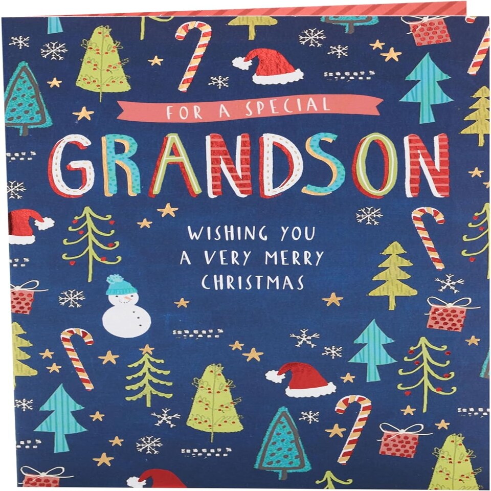 image 1 of Festive Pattern Design Grandson Christmas Card
