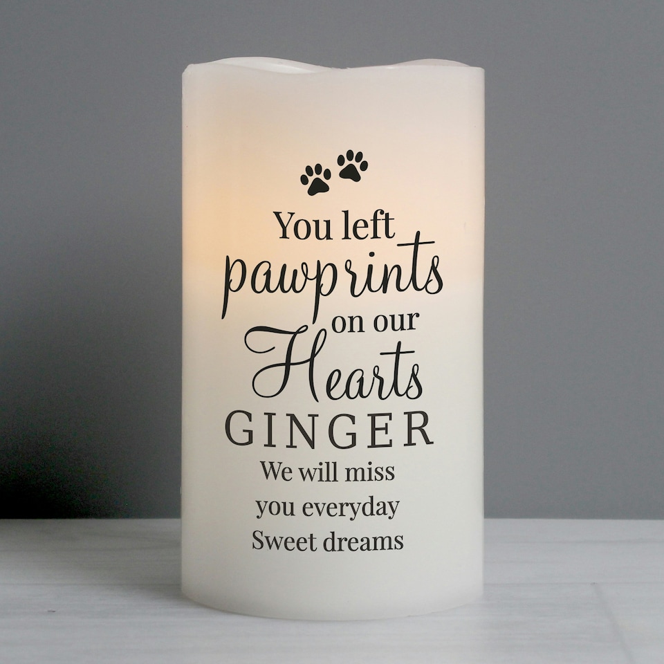 image 1 of Personalised Pawprints On Our Hearts LED Candle Cream