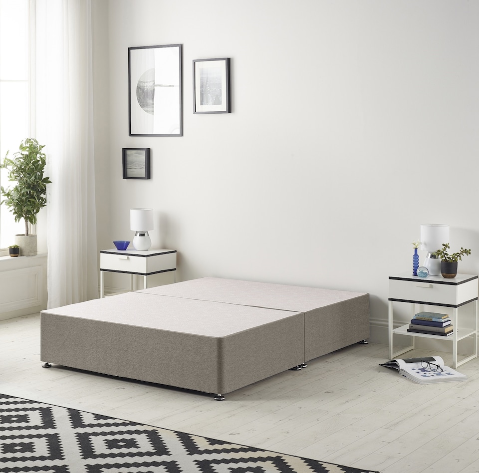 image 1 of Astoria Divan Bed Base with 30 Inch Diamonte Button Headboard Tweed Fabric | Brown | Coffee | Single