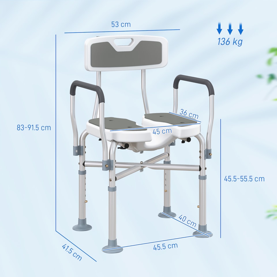 image 1 of HOMCOM Padded Bath Chair with Slotted Seat and Adjustable Height, Grey