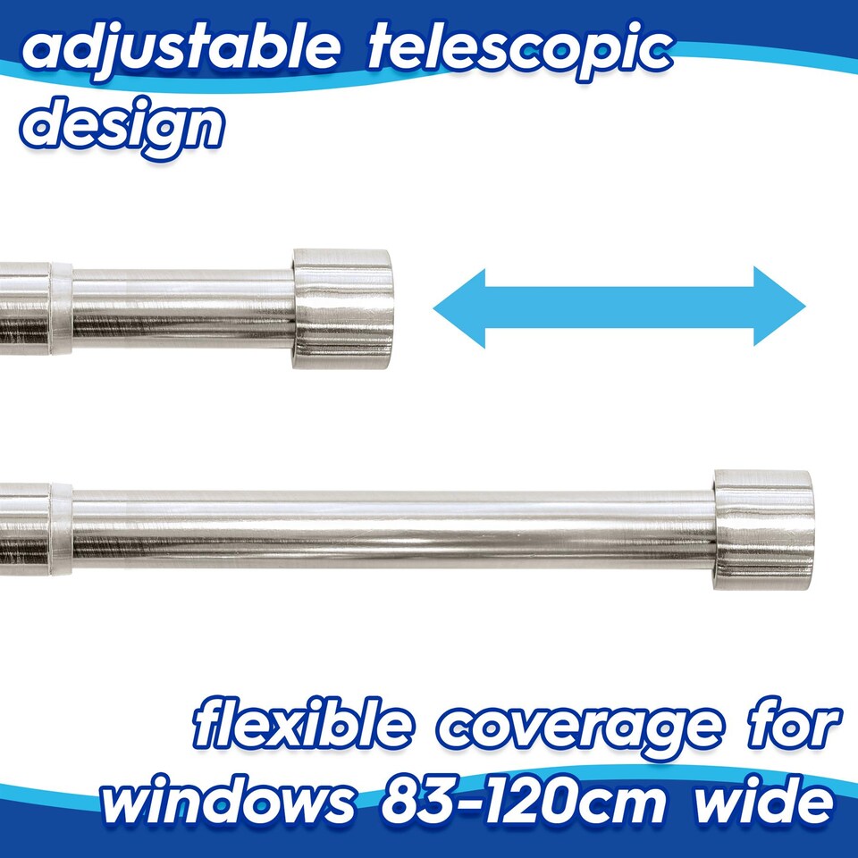 image 1 of Harbour Housewares Extendable Metal Curtain Poles Kit - 83 to 120cm - Brushed Nickel - Pack of 2