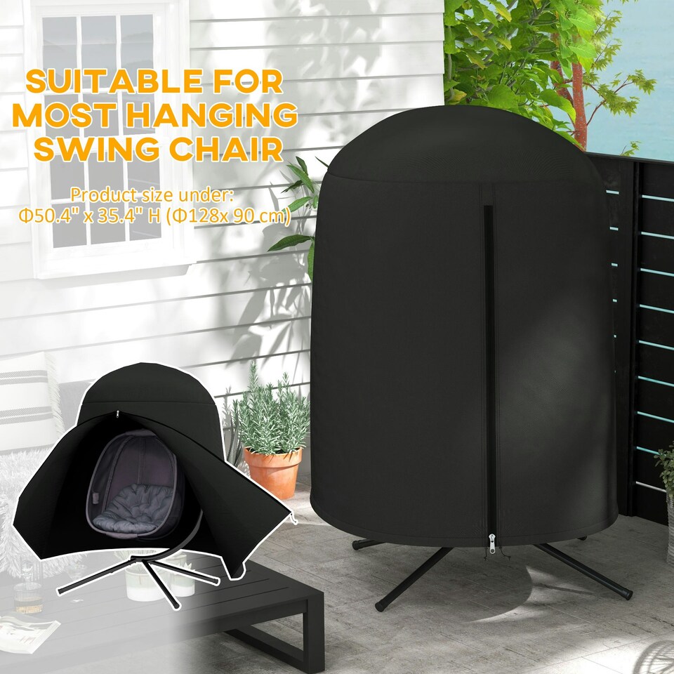 image 1 of Outsunny Hanging Egg Chair Cover Garden Swing Chair Cover Waterproof, Black Grey