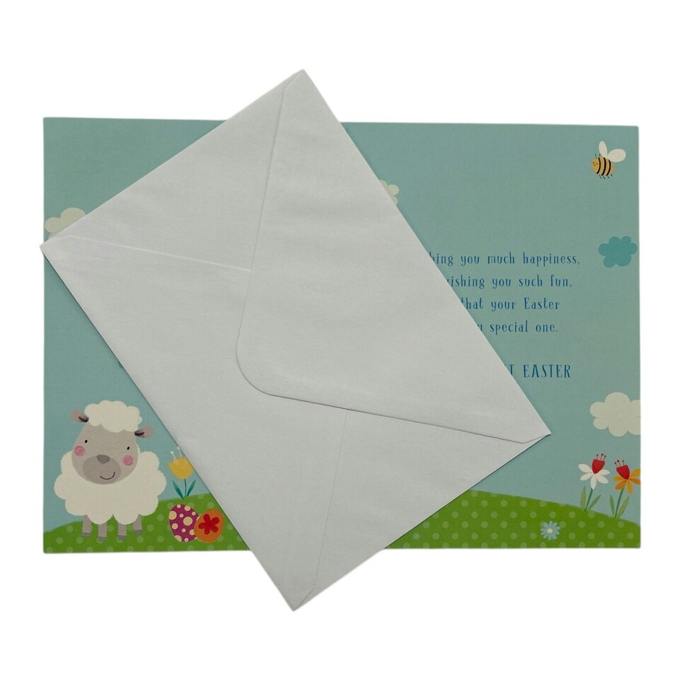 image 1 of Cute Lamb with Bees Design Open Easter Card